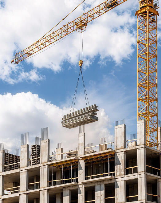 Building under construction with a crane
